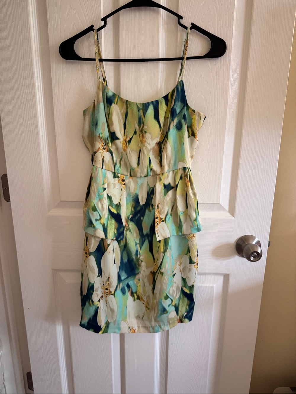 BB Dakota Debralyn Floral Teal and Multicolor Watercolor Peplum Dress